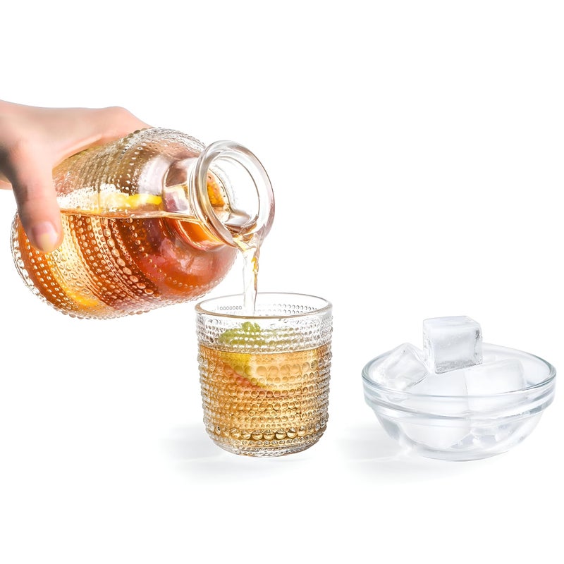 Night Carafe Set - Premium Clear Glass Pitcher with Integrated Tumbler, Embossed Detailing, Perfect for Bedside Access, Easy Grip and Leak-Resistant Design - Image 2