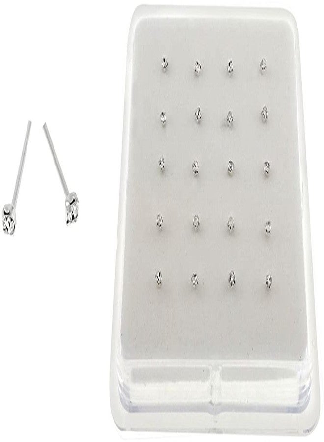 BOGZON Silver Set of 20 Round Clear Simulated Diamond Nose Stud Box 1.5 mm Straight - Image 2