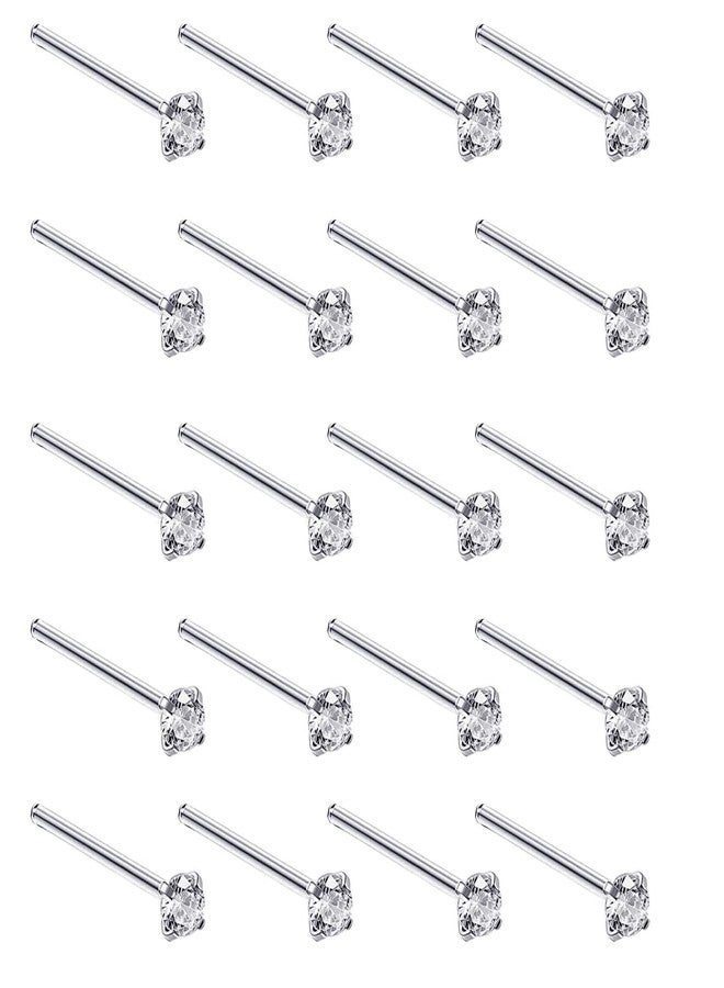 BOGZON Silver Set of 20 Round Clear Simulated Diamond Nose Stud Box 1.5 mm Straight - Image 1