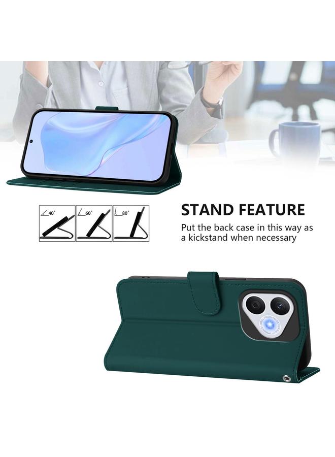 Green Tiger Case For Honor 400 Lite Skin Feel Solid Color Leather Phone Case with Lanyard - Image 3