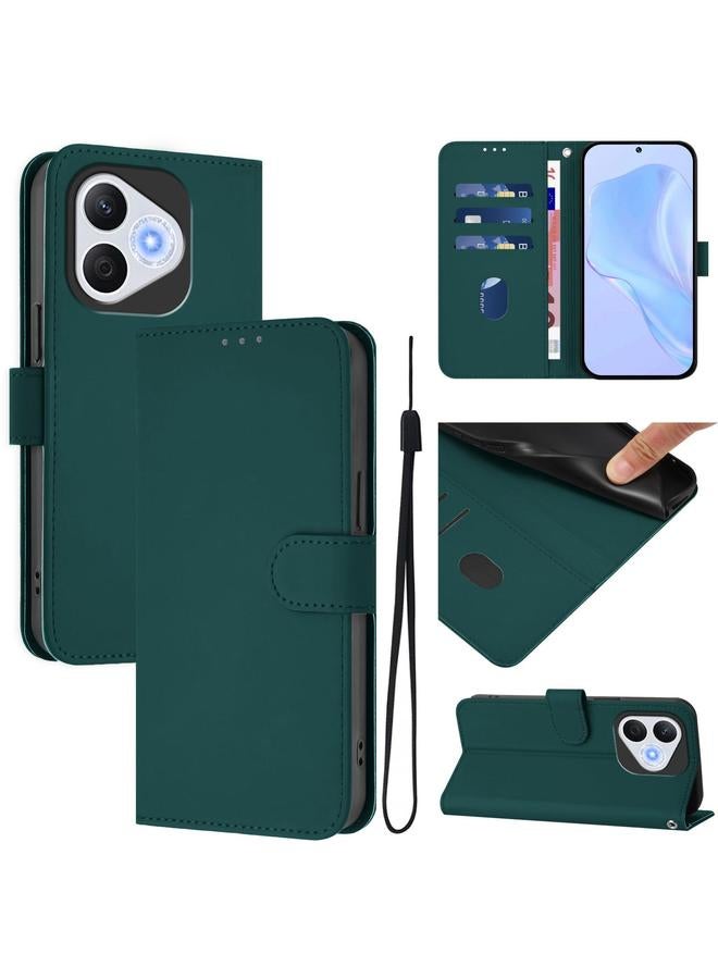 Green Tiger Case For Honor 400 Lite Skin Feel Solid Color Leather Phone Case with Lanyard - Image 1