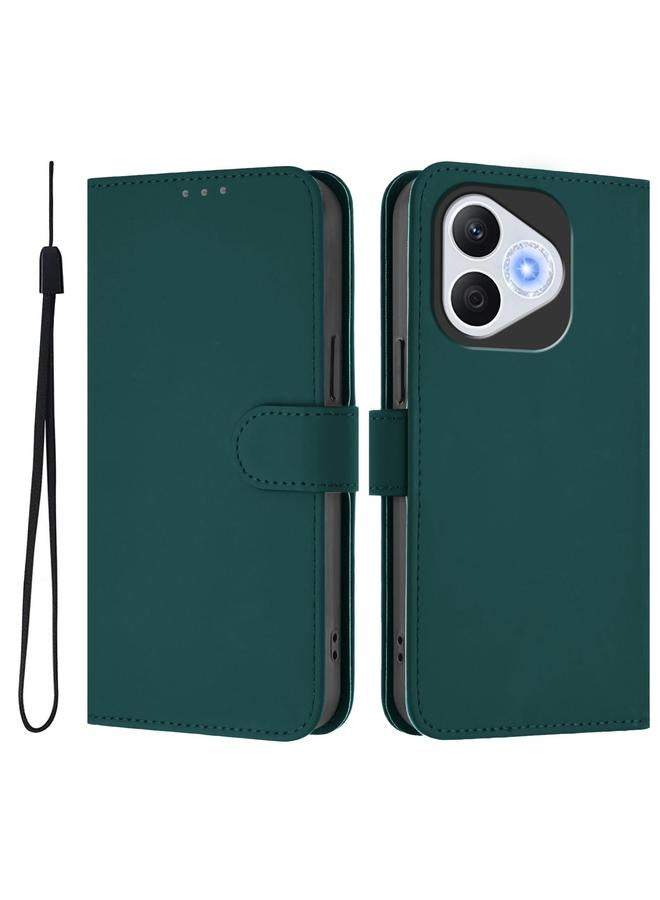 Green Tiger Case For Honor 400 Lite Skin Feel Solid Color Leather Phone Case with Lanyard - Image 2