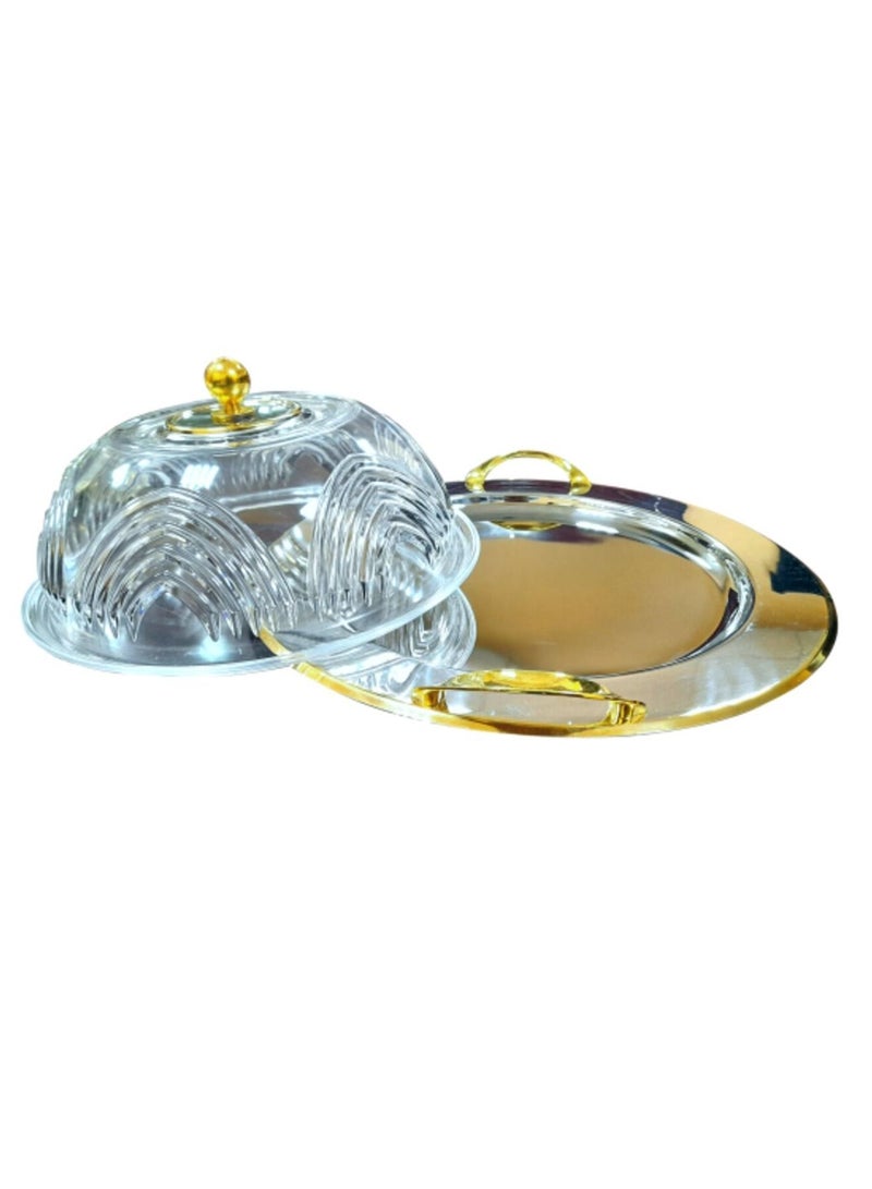 Jazz Round cake and dessert tray with transparent lid 40×40cm - Image 1