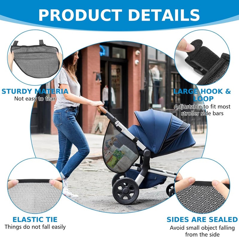 accmor 2pcs Universal Stroller Organizer, Side Sling Stroller Organizer, Mesh Cargo Net Stroller Storage Caddy, Stroller Bag Accessories Fits for Uppababy, Nuna, Baby Jogger, Britax, Doona Strollers - Image 3