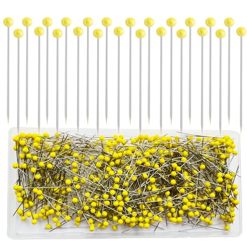 Sunenlyst 500 PCS Straight Pins 175IN Quilting Pins Long Yellow Glass Ball Head Sewing Pins for Fabric Stainless Steel Dressmaker for Sewing Crafts Jewelry Making DIY