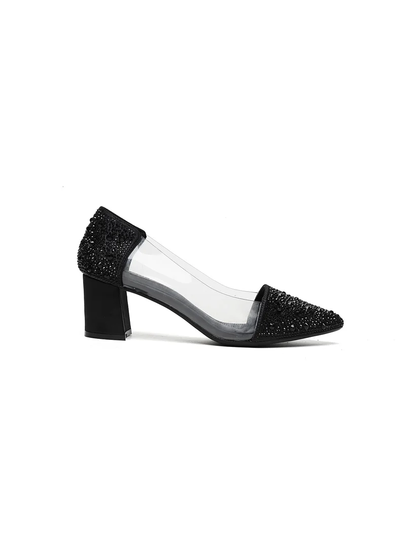 كيوبل Embellished heeled pump with clear side panel