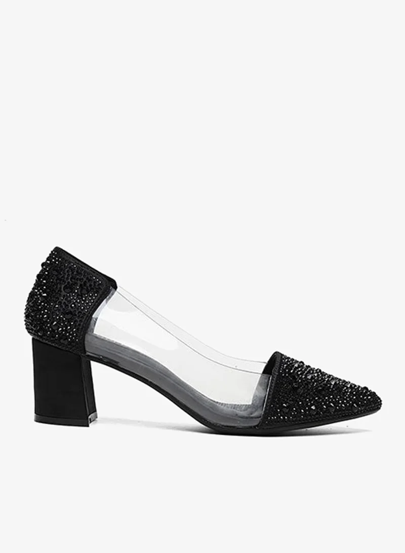 كابلي حذاء بكعب مزين بفتحة جانبية شفافة