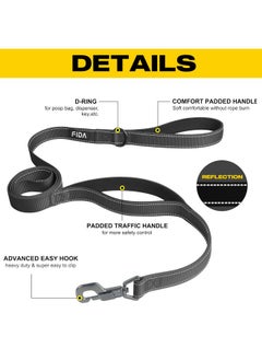 fida Fida 5 FT Heavy Duty Dog Leash with 2 Comfortable Padded Handles, Traffic Handle & Advanced Easy Snap Hook, Reflective Walking Lead for Large, Medium & Small Breed Dogs, Black  - Image 2