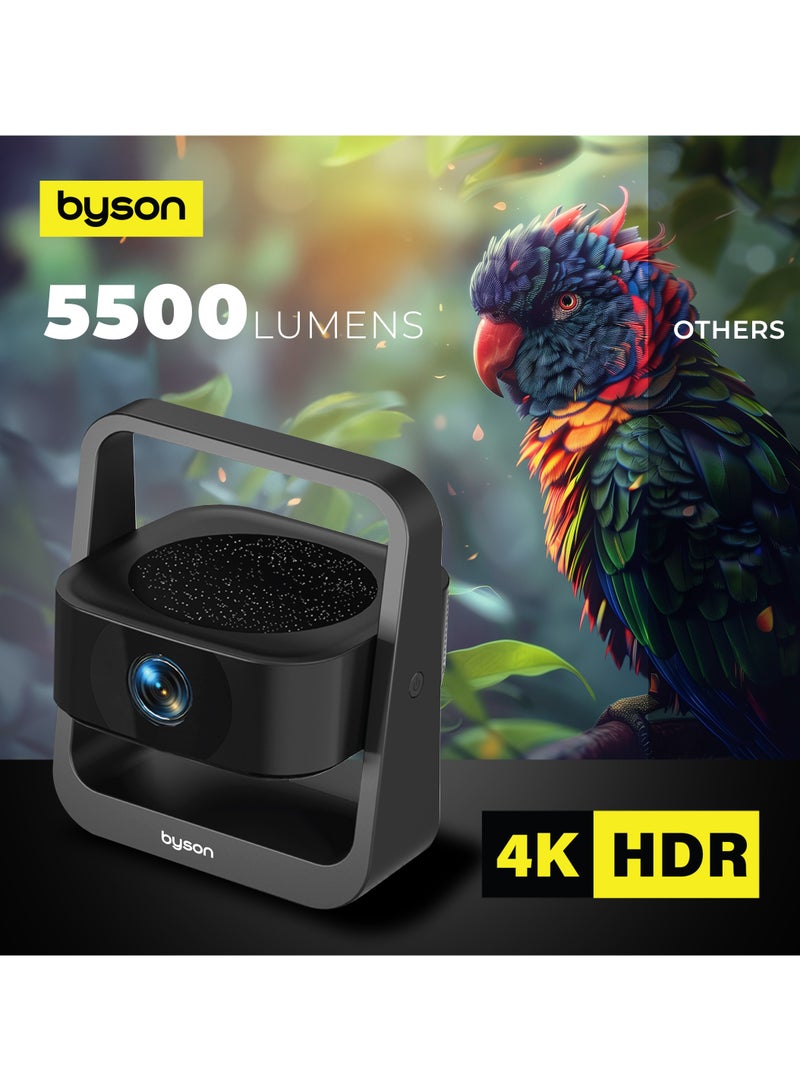 BYSON جهاز عرض ميني ذكي 4K HDR مع أندرويد 13، واي فاي 5G، دوران 360°، تصميم محمول للسينما المنزلية، الألعاب والعروض التقديمية، شاشة 150 بوصة، مدمج وخفيف الوزن - Image 4