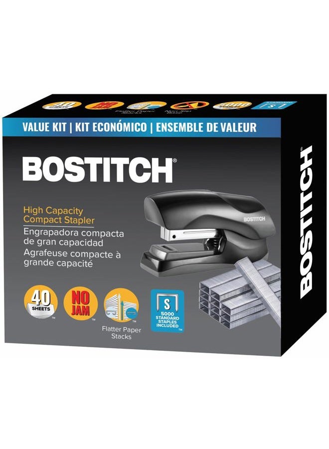 Bostitch Heavy Duty Stand Up Stapler, Black, 40 Sheet Capacity with 5000 Staples, Small Stapler Size, Fits Into The Palm of Your Hand - Image 1