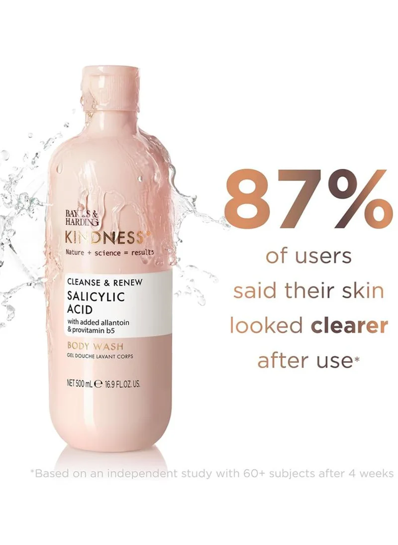 Baylis & Harding Kindness+ Salicylic Acid Cleanse & Renew Body Wash, 500ml | Exfoliating & Clarifying Body Cleanser | Helps Clear, Smooth & Brighten Skin | Vegan | Dermatologist Approved