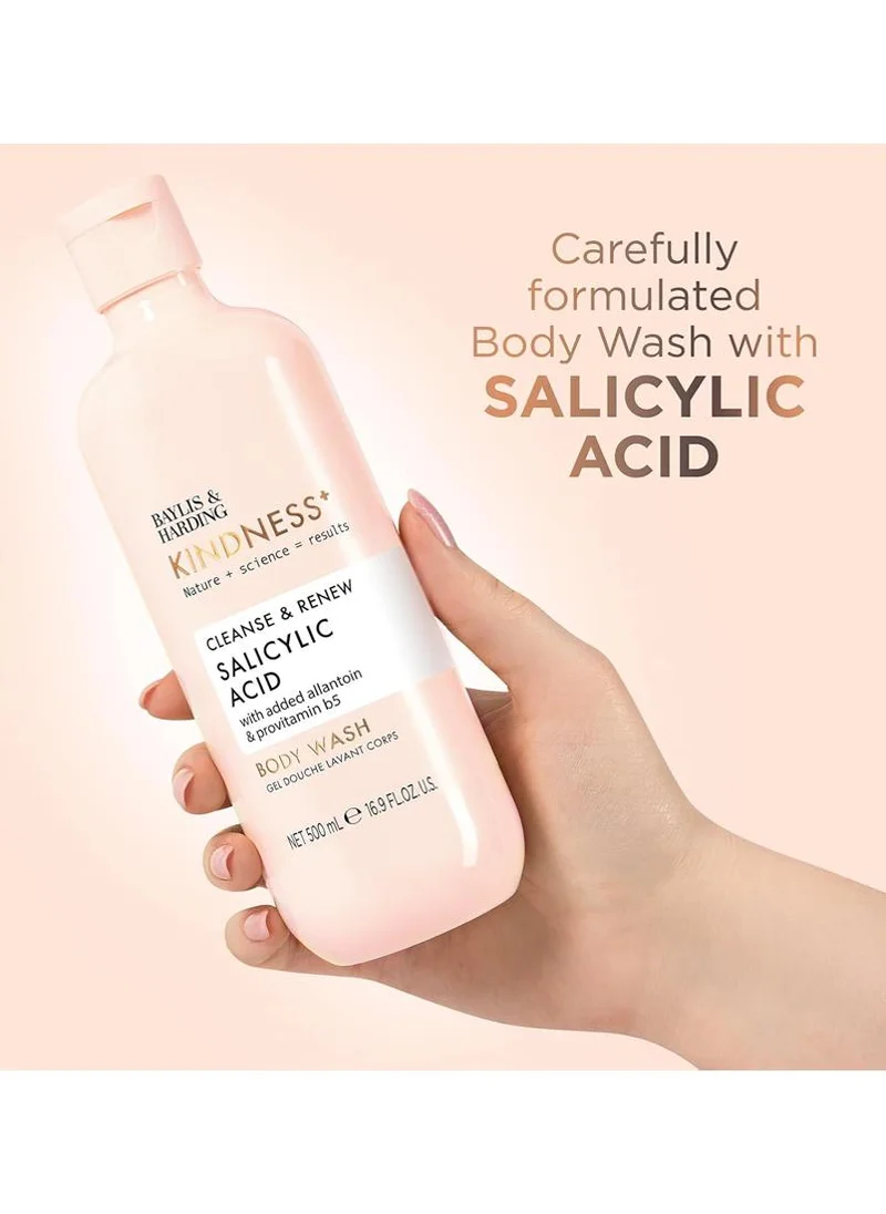 Baylis & Harding  Kindness+ Salicylic Acid Cleanse & Renew Body Wash, 500ml | Exfoliating & Clarifying Body Cleanser | Helps Clear, Smooth & Brighten Skin | Vegan | Dermatologist Approved  | Best Price UAE