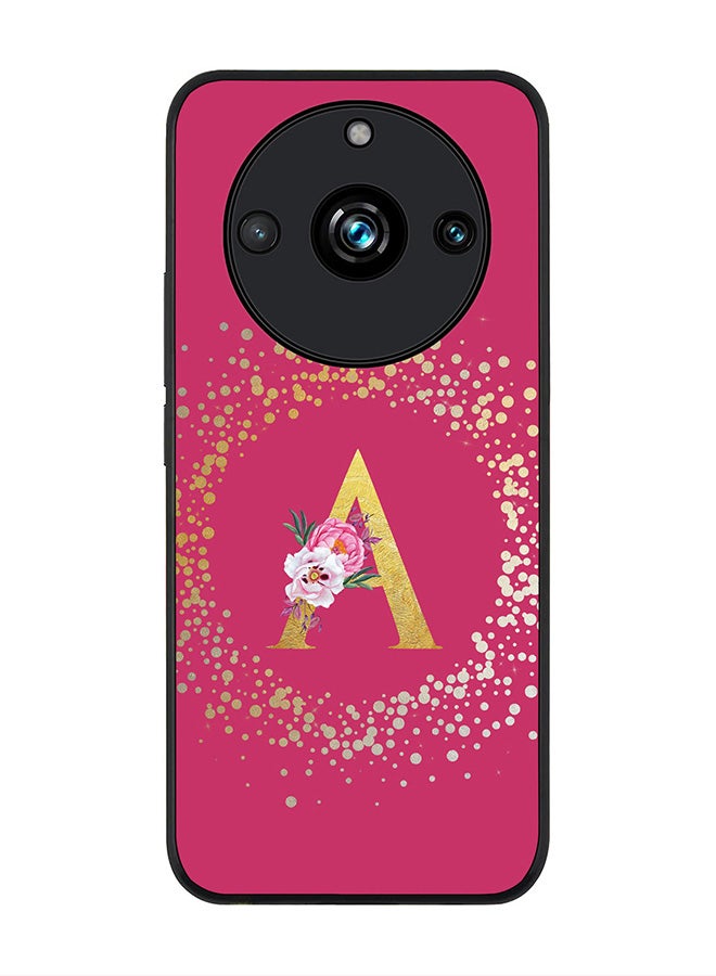 Stylizedd Rugged Black Edge case for Realme 11 Pro/Realme 11 Pro+, Slim fit Flexible   Custom Monogram Initial Letter Floral Pattern Alphabet - A (Dark Pink Rose) - Image 1