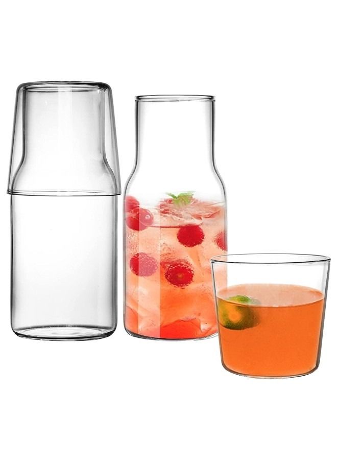 GGEROU Bedside Water Carafe Set with Tumbler Glass Set for Bedroom Nightstand 500ml - Image 1