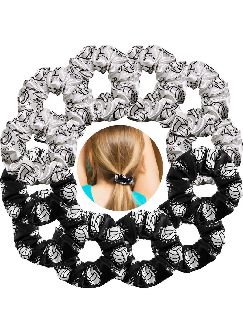 WILLBOND WILLBOND 12 Pieces Silk Hair Scrunchies Volleyball Sport Hair Elastic Satin Ties Bands Ponytail Holders for Players Teams Gifts Wristband Decoration Accessories WomenBlack White 