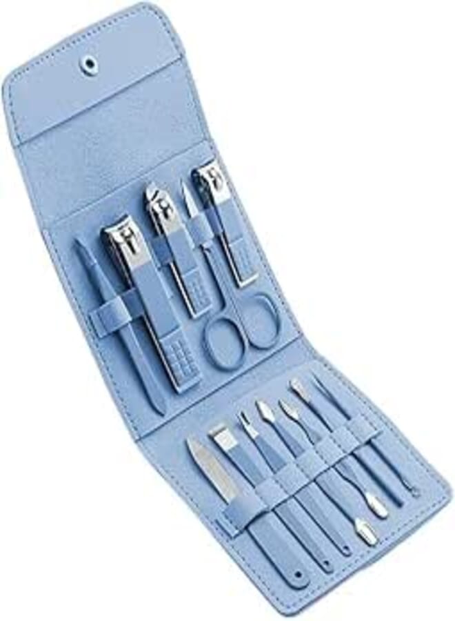 Professional 12 -Piece Nail Care Set, Stainless Steel Tools with Multicolor Leather Travel Case