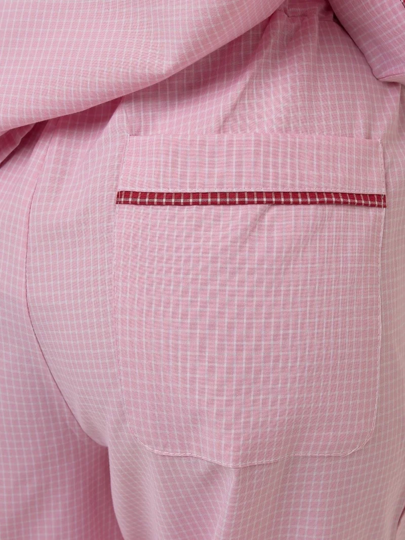 Hiccup Carnation Pink Shirt Collar Cotton Plaid Pajama Set for Women | Best Price UAE