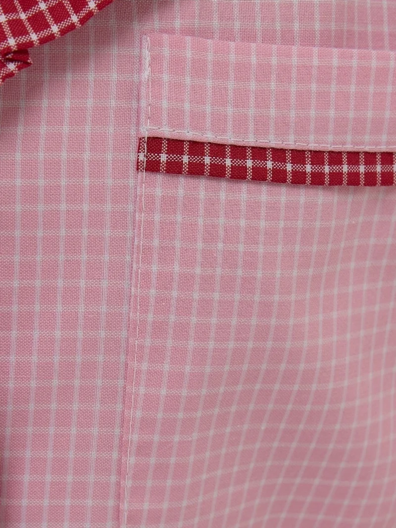 Hiccup Carnation Pink Shirt Collar Cotton Plaid Pajama Set for Women | Best Price UAE