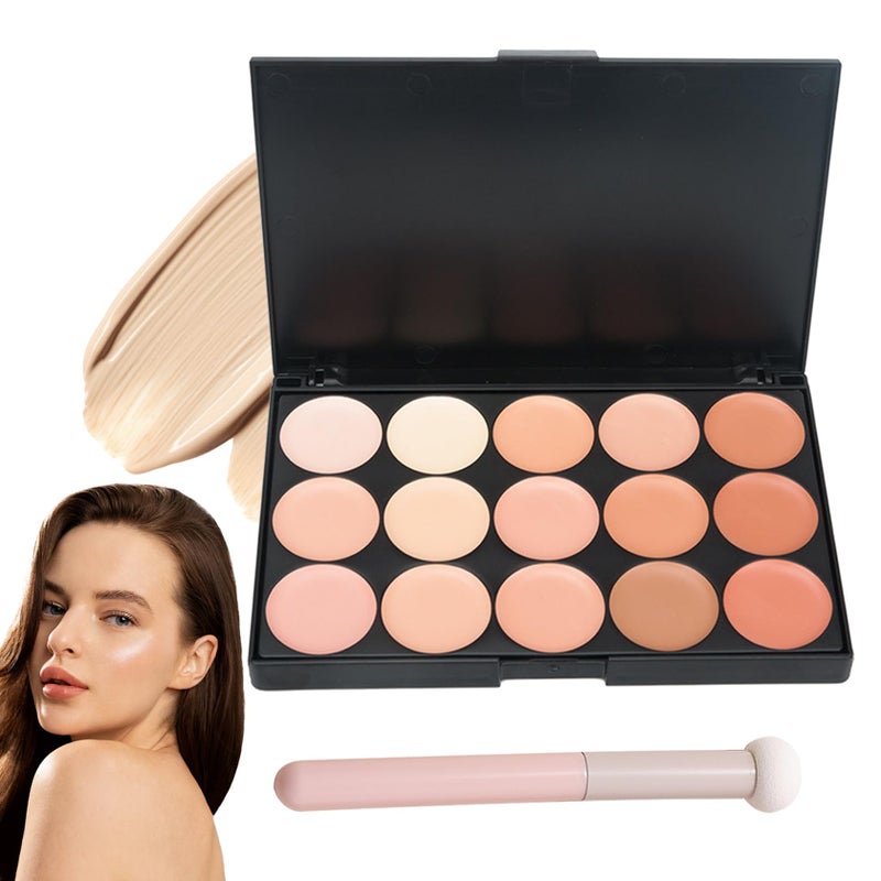 15 Colors Cream Contour PaletteLightweight Concealer Full Coverage Contouring Liquid Foundation PaletteMultiuse Blendable Color Corrector Concealer Palette with Makeup Sponge