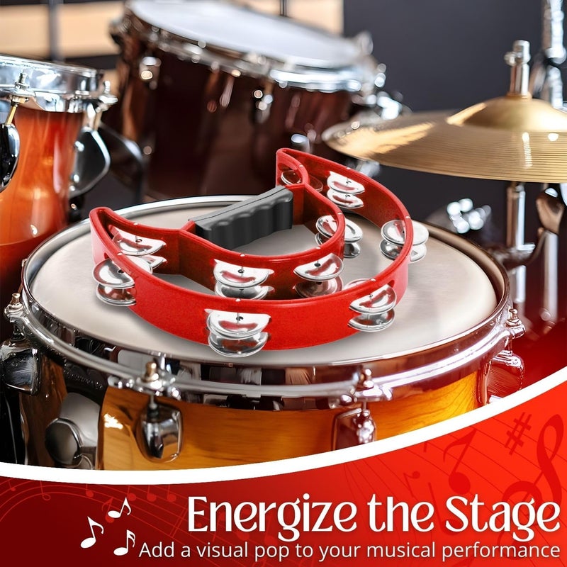 Flexzion Tambourine Metal Half Moon Musical Instruments Double Row Metal Jingles Hand Held Instruments Percussion with Ergonomic Handle Grip, Tambourines for Adults Church, Red - Image 5