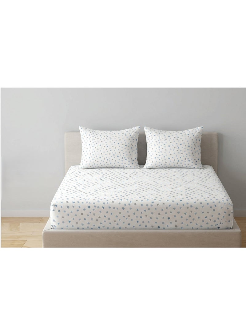 RISHAHOME 3-Piece Printed 180 TC Cotton King Fitted Sheet Set – 1 Fitted Sheet (200 × 200 × 20 cm) + 2 Pillowcases – Soft & Breathable Bedding - Image 1