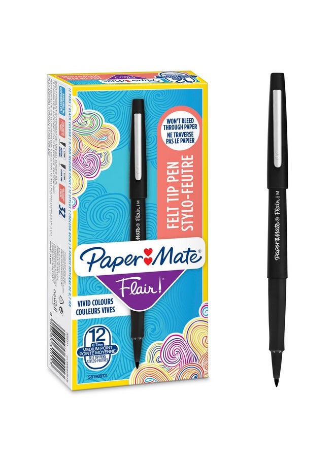 Paper Mate Flair Pen, 0.7 Mm Medium Tip, Black, Box Of 12  - Image 1