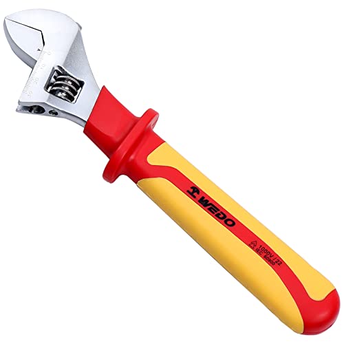 WEDO Insulated Adjustable Wrench 10 VDE 1000V Adjustable Injection Spanner Electricians Safety Wrench Chrome Vanadium Steel AntiSlip Handles IEC 60900 Open max 30mm - Image 1