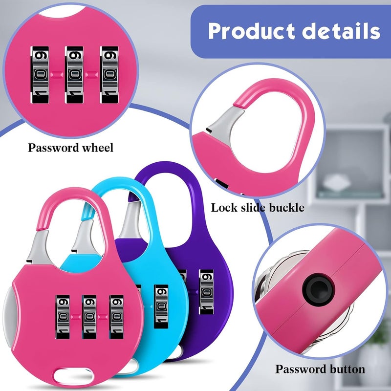 3 Digit Metal Travel Lock - Small Security Lock for Suitcases, Computer Bags, School Backpacks, Lockers and Drawers (Multicolor) - Image 1