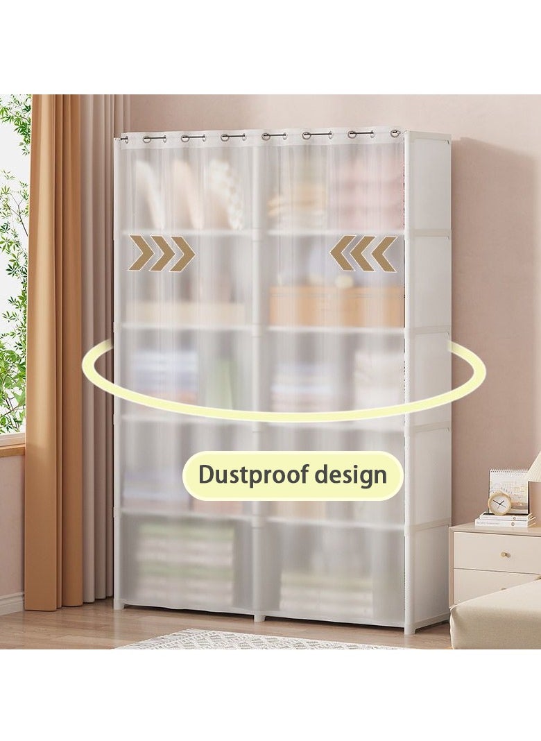 Hihonor Dustproof Wardrobe Storage Cabinet,Double Row 5 Shelf Organiser with Curtain,Multifunctional Wardrobe Bookcase in One Model (Black)  - Image 5