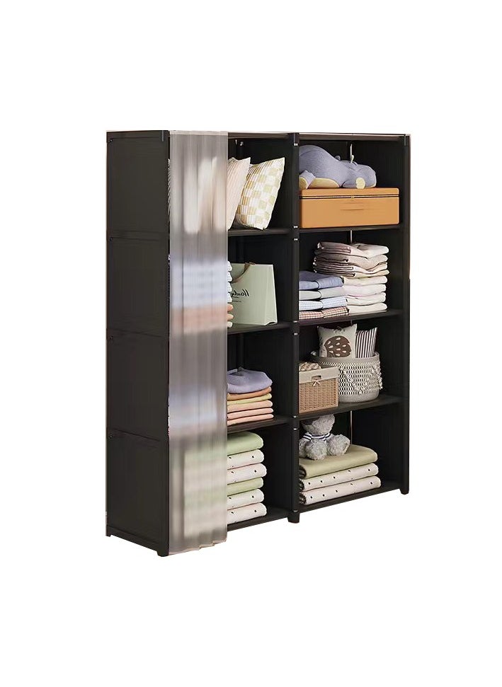 Hihonor Dustproof Wardrobe Storage Cabinet,Double Row 5 Shelf Organiser with Curtain,Multifunctional Wardrobe Bookcase in One Model (Black)  - Image 1