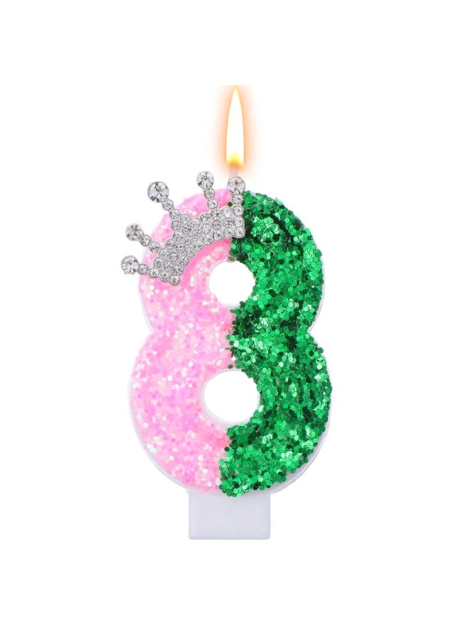 Birthday Number Candles,Pink Crown Birthday Candles for Cake,Glitter Number Candle Cake Topper with Sequins for Girls,Women, Anniversary Celebrations Supplies  - Image 1