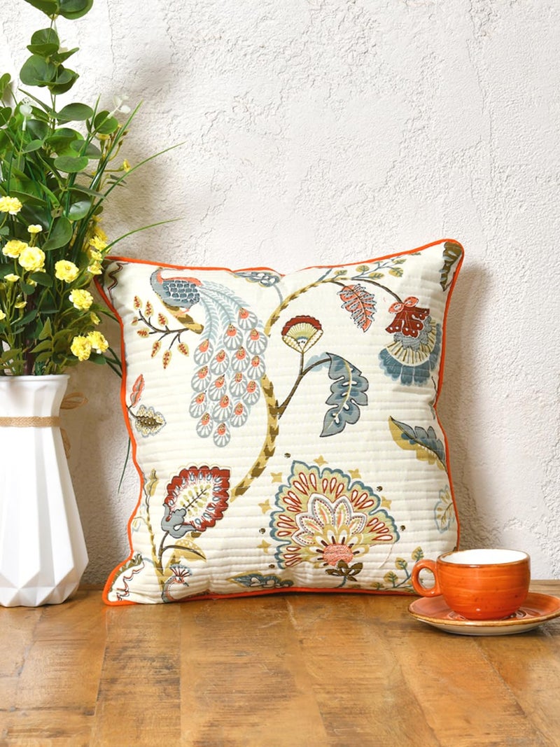 Clasiko Cotton Cushion Covers Set of 2; 12x12 Inches; Multicolor Peacock - Image 3
