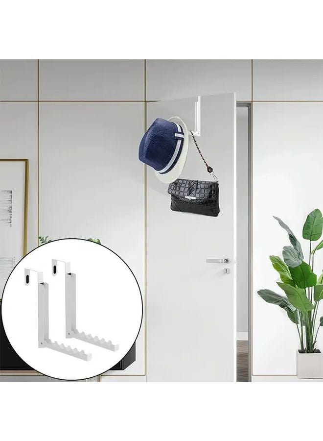 قطعتان من خطافات الباب البيضاء مع حامل تجفيف قابل للطي، تخزين بدون حفر للحمام وغرفة النوم - Image 1