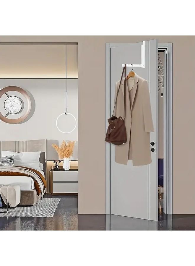 قطعتان من خطافات الباب البيضاء مع حامل تجفيف قابل للطي، تخزين بدون حفر للحمام وغرفة النوم - Image 3