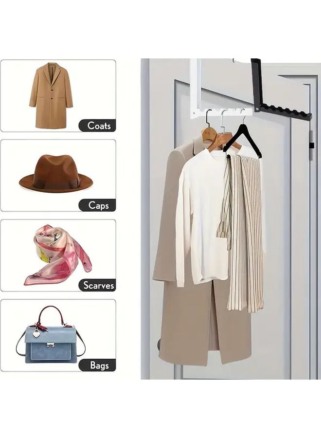 قطعتان من خطافات الباب البيضاء مع حامل تجفيف قابل للطي، تخزين بدون حفر للحمام وغرفة النوم - Image 2