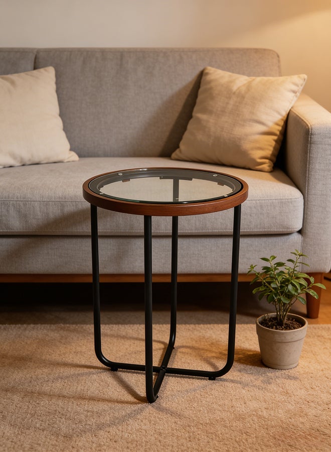 Migue home طاولة قهوة دائرية لغرفة المعيشة، طاولة جانبية بسطح زجاجي، سهلة التجميع، 50 سم ارتفاع × 35 سم عرض، لون حدود الجوز - Image 2