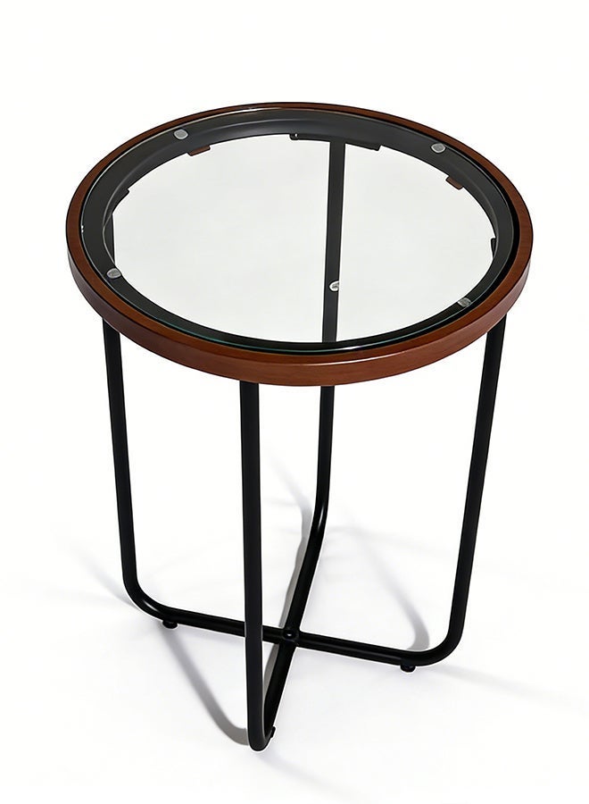 Migue home طاولة قهوة دائرية لغرفة المعيشة، طاولة جانبية بسطح زجاجي، سهلة التجميع، 50 سم ارتفاع × 35 سم عرض، لون حدود الجوز - Image 4