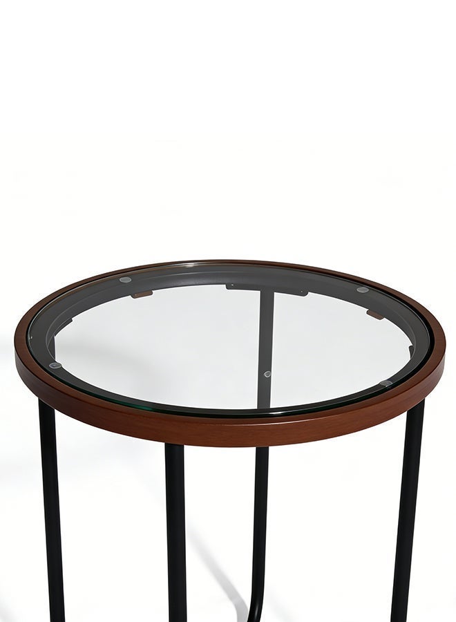 Migue home طاولة قهوة دائرية لغرفة المعيشة، طاولة جانبية بسطح زجاجي، سهلة التجميع، 50 سم ارتفاع × 35 سم عرض، لون حدود الجوز - Image 5