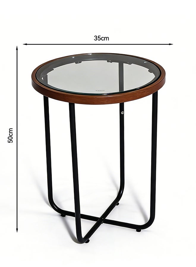Migue home طاولة قهوة دائرية لغرفة المعيشة، طاولة جانبية بسطح زجاجي، سهلة التجميع، 50 سم ارتفاع × 35 سم عرض، لون حدود الجوز - Image 3