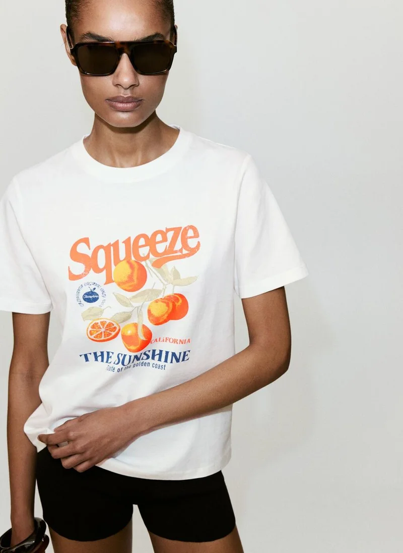 Mango Printed Cotton-Blend T-Shirt