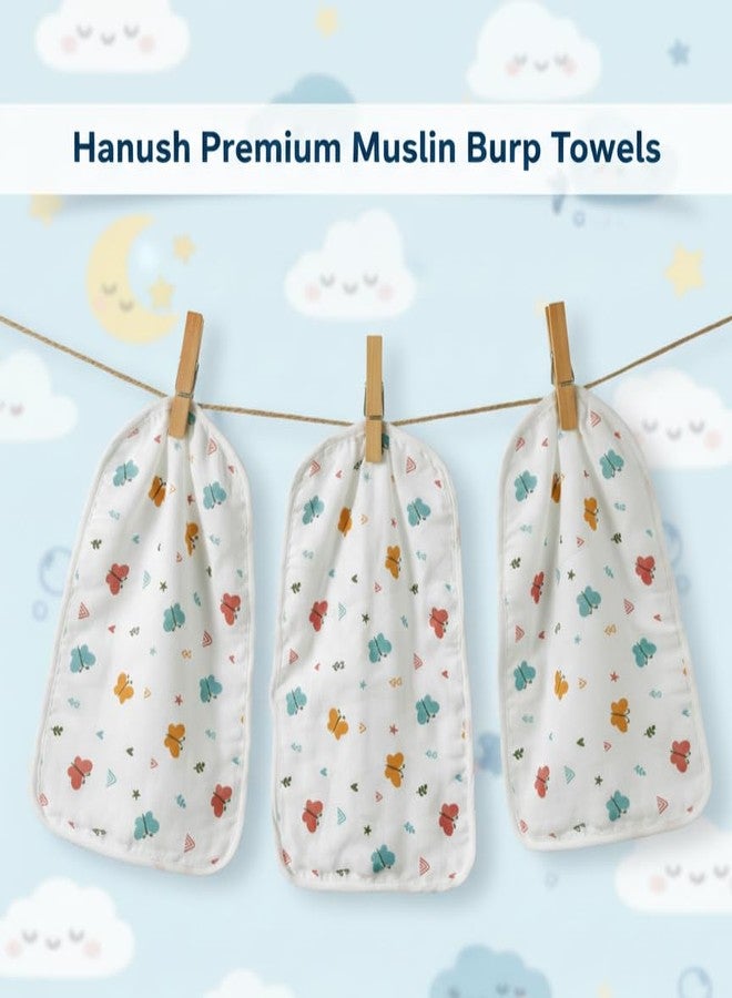 HANUSH 6-Layer Pure Muslin Cotton Baby Burp Towels (50x25cm) Ultra Soft & Absorbent Shoulder Burp Cloths for Newborn Babies & Toddlers, Smooth Finished Edges (Premium Muslin Baby Burp Towel) - Image 5