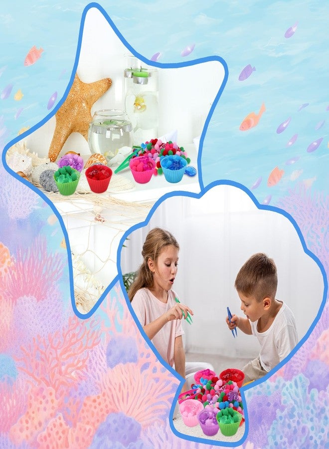 Easywiny 355 Pcs Summer Beach Sensory Bin Filler Fine Motor Toys Counting Sorting 200 Felt Toys 140 Resin Beach Creatures 8 Tweezers 6 Silicone Plates 1 Storage Box for Counting Sorting DIY Crafts(Summer) - Image 5