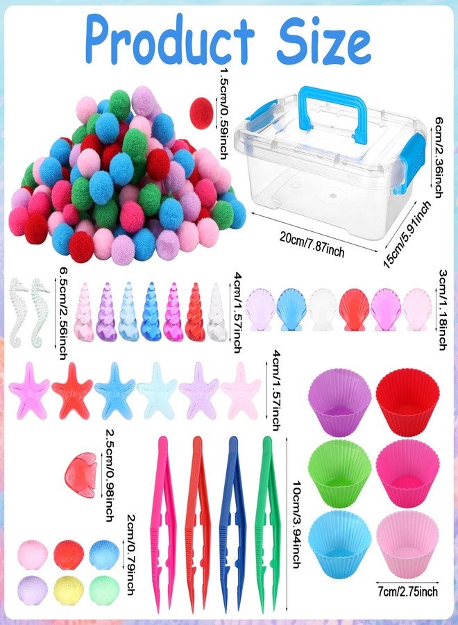 Easywiny 355 Pcs Summer Beach Sensory Bin Filler Fine Motor Toys Counting Sorting 200 Felt Toys 140 Resin Beach Creatures 8 Tweezers 6 Silicone Plates 1 Storage Box for Counting Sorting DIY Crafts(Summer) - Image 2