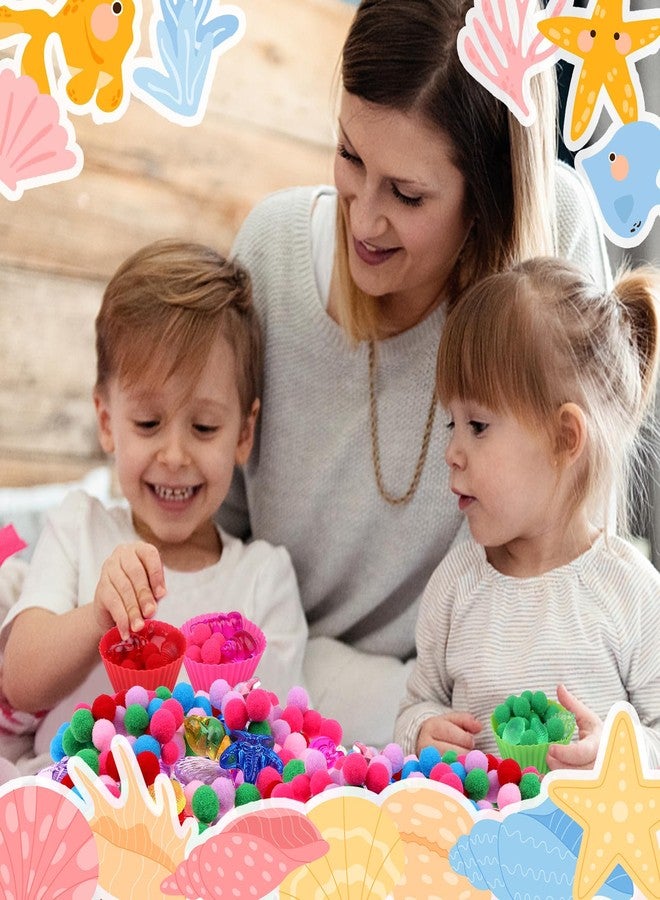 Easywiny 355 Pcs Summer Beach Sensory Bin Filler Fine Motor Toys Counting Sorting 200 Felt Toys 140 Resin Beach Creatures 8 Tweezers 6 Silicone Plates 1 Storage Box for Counting Sorting DIY Crafts(Summer) - Image 3