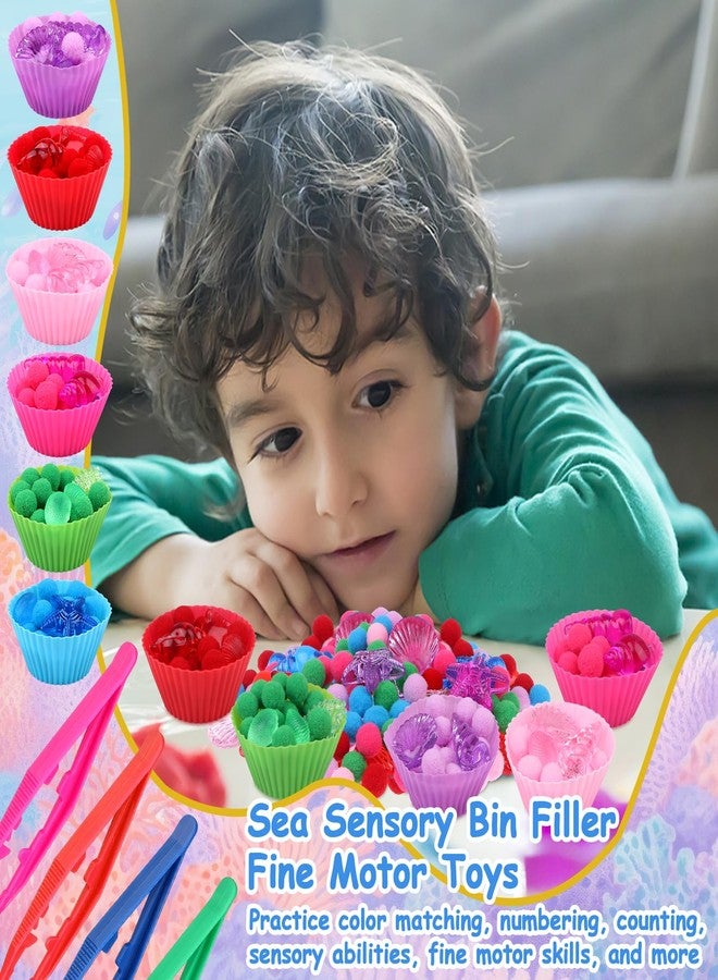 Easywiny 355 Pcs Summer Beach Sensory Bin Filler Fine Motor Toys Counting Sorting 200 Felt Toys 140 Resin Beach Creatures 8 Tweezers 6 Silicone Plates 1 Storage Box for Counting Sorting DIY Crafts(Summer) - Image 4