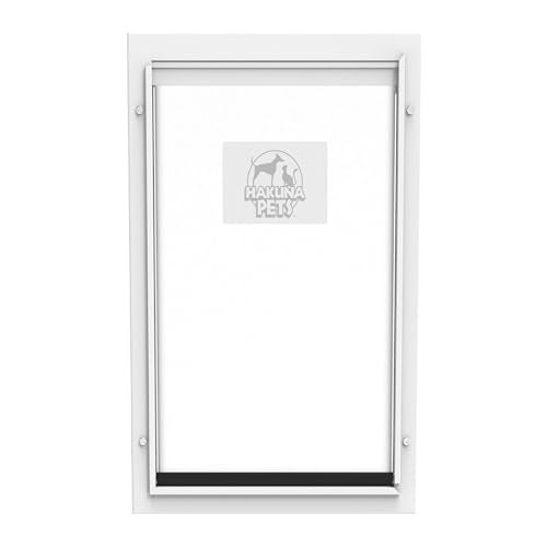 Hakuna Pets Deluxe Aluminum Pet Cat and Dog Door with 2Way Locking Panel for Screens Doors and Walls up to 28 Thick XLarge White
