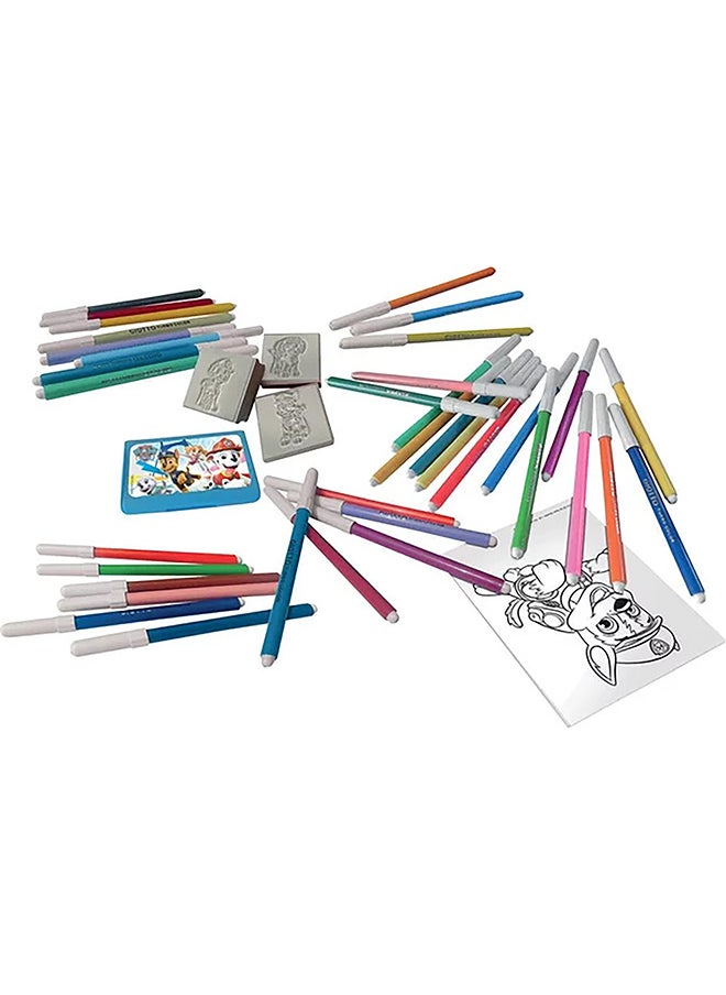 MULTIPRINT Paw Patrol 36 Felt Tip Pens Set  36 Felt Pens, 3 Stamps, 1 Ink Pad And 1 Coloring Book  - Image 2