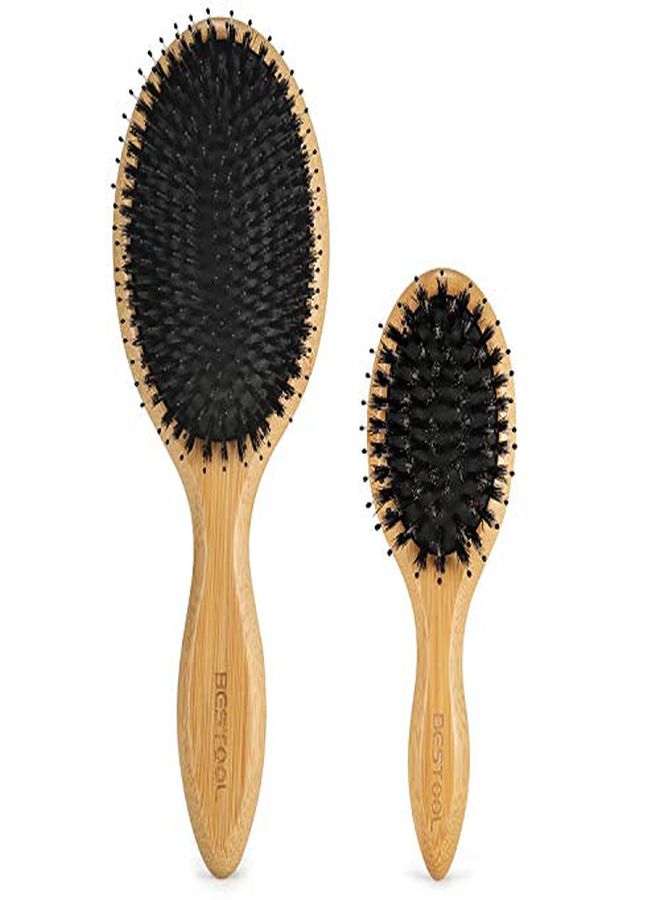 BESTOOL Hair Brush (Regular & Small), Boar Bristle Hair Brushes For Women Men Kids Thick Fine Curly Hair, Hairbrush For Detangling, Soften & Silky Shine - Image 1