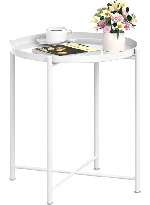 Metal Side Table,End Tray Table,Outdoor Side Table,with Detachable Waterproof Tray,for Outdoor Patio Side Table,Living Room, Bedroom, Balcony,Office