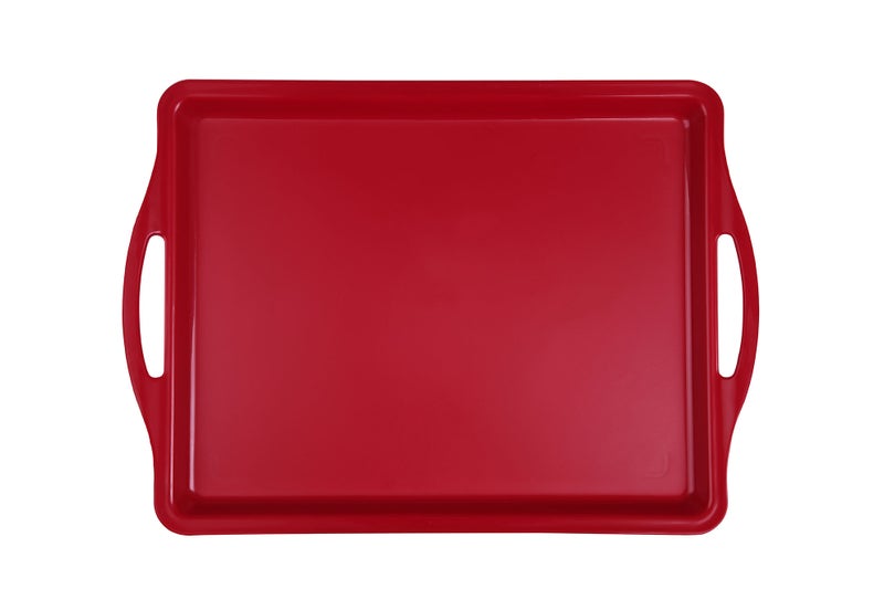 Mintra Rectangular Plastic Serving Tray with side handles , Color - Red |Size - 36x28 cm | Ideal for your daily serving needs - Image 2